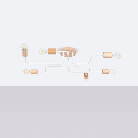 Kronleuchter Deckenleuchte 6x E27 Naturholz Weiß Timbo Peach Puff SL.1666 Sollux