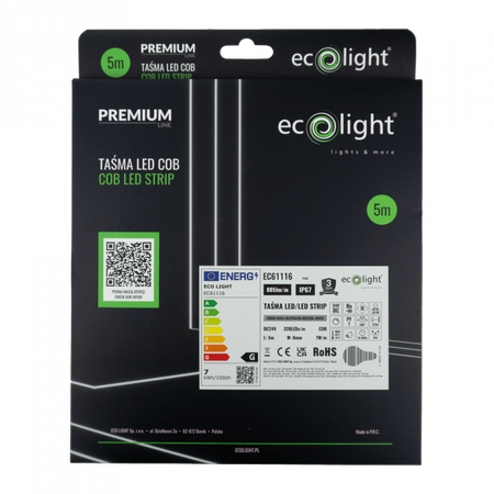 LED Streifen COB 7W/m 805lm/m 320LED/m 24V 4000K Neutral IP67 Rolle 5m Ecolight