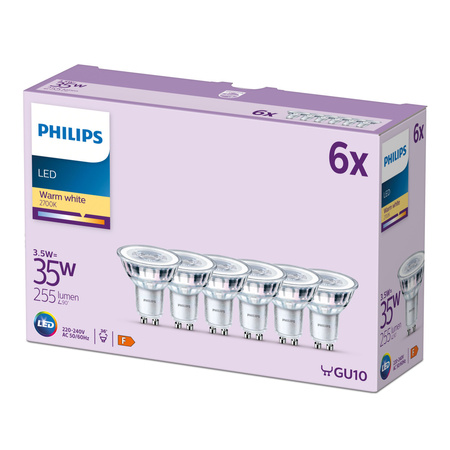 Set mit 6x LED-Halogenlampen GU10 PAR16 3,5W = 35W 255lm 2700K Warm 36° PHILIPS