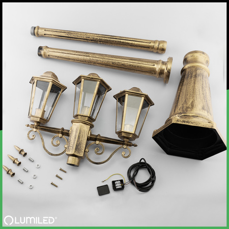 Gartenleuchte 3x E27, Gartenlaterne 2m Patina BELLIS LUMILED