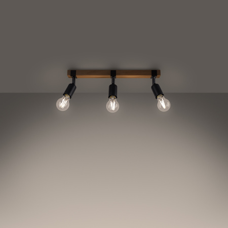 ZUCA 3 3xE27 Schwarz Holz Modern SOLLUX Deckenleuchte