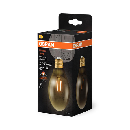 LED Lampen E27 OVAL 4W = 40W 470lm 2400K Warm 300° OSRAM Vintage 1906