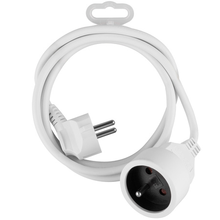 Netzverlängerungskabel Geerdete Steckdosenleiste 1 Steckdose 1,5m Weißes Kabel Lendo Lumiled