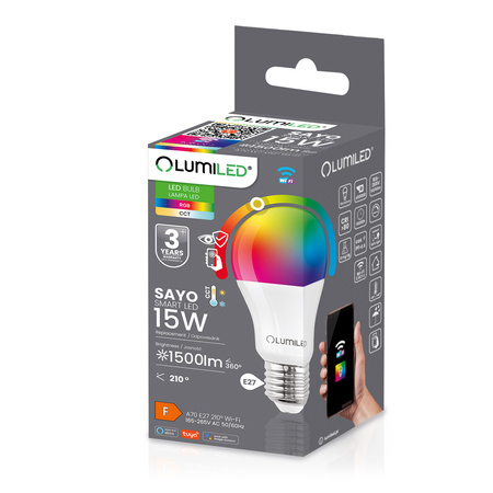 Lampen E27, Glühbirne A70 15W = 100W 1500lm CCT RGB Dimmbar Intelligent TUYA WiFi SMART SAYO LUMILED
