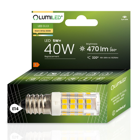 6x LED Lampen E14, LED Kühlschranklampe T25 5W = 40W 470lm 320° 3000K warm LUMILED