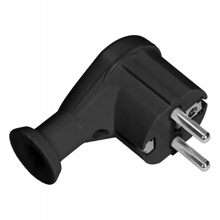 Abgewinkelter Elektrostecker 2P+Z UNI-SCHUKO-Stecker mit Erdung Schwarz ORNO