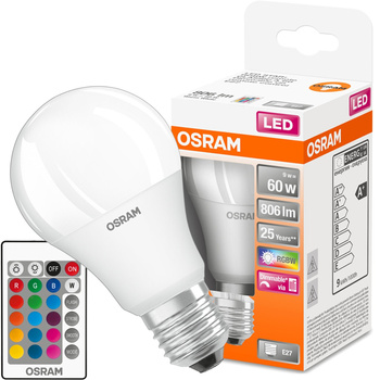 LED-Lampe E27 A60 9W = 60W 806lm RGBW 180° OSRAM Star + PILOT