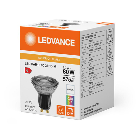 LED-Reflektorlampe GU10 PAR16 8.3W = 80W 575lm 4000K Neutral 36° CRI97 Dimmbar Ledvance