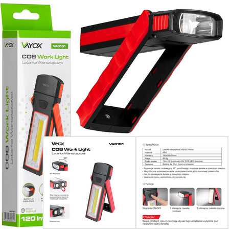 Wiederaufladbare Werkstatt-Taschenlampe Klappbarer Magnet COB + LED VA0101 Vayox