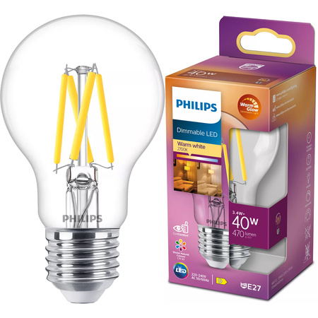 LED Lampen E27 A60 3,4W = 40W 470lm 2700 Warm Filament PHILIPS Dimmbar