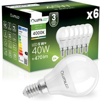 6x LED Lampen E14, Glühbirne P40 5W = 40W 470lm 180° 4000K neutral LUMILED