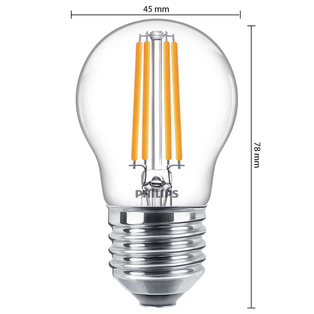 LED-Kugelbirne E27 P45 6,5W = 60W 806lm 2700K warmes Filament PHILIPS