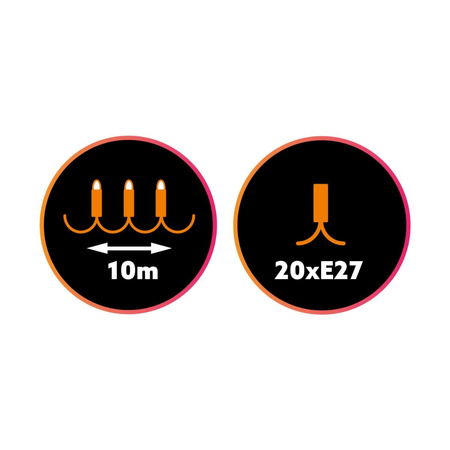 Outdoor Garten Girlande Lichterkette 10m 20xE27 LED 1,3W Kobi