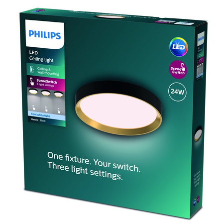 LED Plafond Deckenleuchte 24W 2800lm 4000K SceneSwitch Schwarz|Gold Hanno Philips