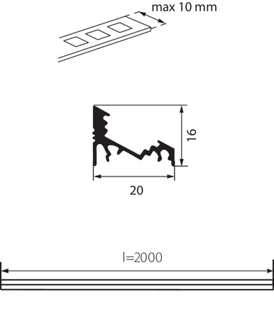 Aluminium-Eckaufsatzprofil PROFILO C 2m silber KANLUX