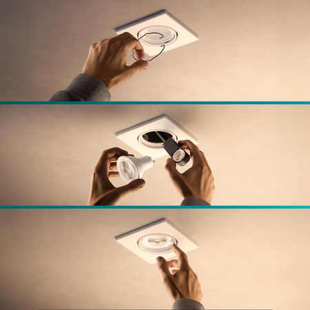 3x LED GU10 Einbauleuchte Aluminium Quadratisch Weiß Peridot Philips