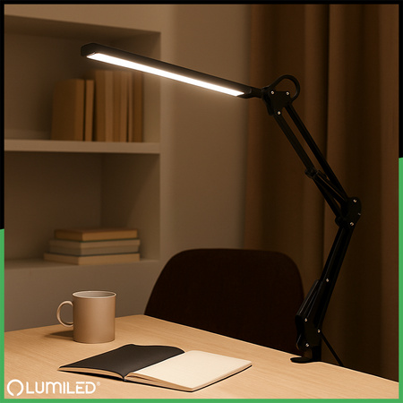 Schreibtischlampe LED 12W, Zeichentisch-Schreibtischlampe CCT USB Dimmbar Schwarz COSMI LUMILED