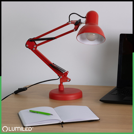 Schreibtischlampe E27, Zeichentisch-Schreibtischlampe mit Tischklemme Rot TOBI LUMILED