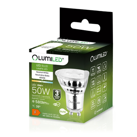 LED Lampen GU10, Glühbirne aus Glas 6W = 50W 580lm 38° 4000K neutral LUMILED