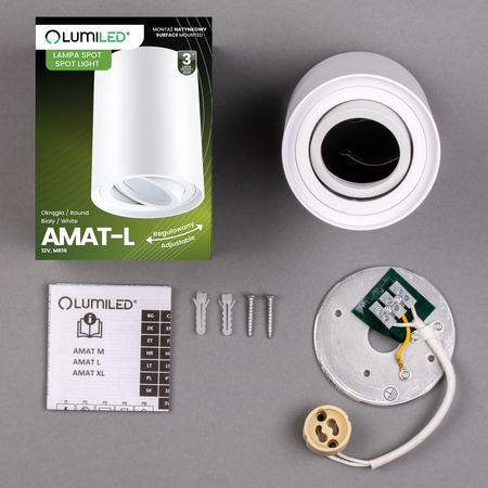 Halogen-Aufbauleuchte GU10, Aufbauspot 115mm beweglich Runde Tube Weiß AMAT-L LUMILED