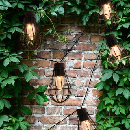 SOLAR GIRLAND Garten DEKORIERT 3.8m 10 hängende Drahtglühbirnen LOFCIK 2900K