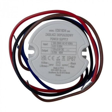 Einspeisung FI60 für LED-Streifen 45W 12V 3,75A Hermetisch IP67 Ecolight