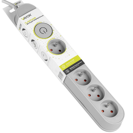 Verlängerungskabel mit Überspannungsschutz 1.5M 5GN Netzwerk Grau Steckdosenleiste + Schalter