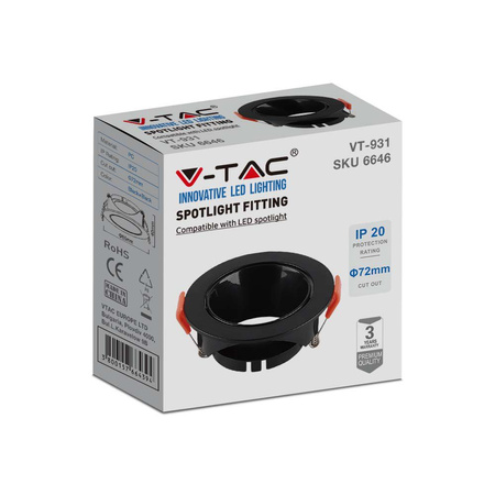 Deckenleuchte Unterputz GU10 Rund Schwarz/Schwarz VT-931 V-TAC