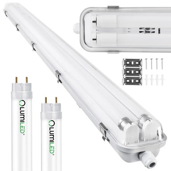 Hermetische Feuchtraumleuchte LED 2x T8, G13 Leuchte IP65 120cm+LED-Leuchtstofflampen 18W 4000K LUMILED