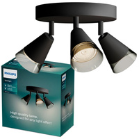 Reflektor-Deckenleuchte Aufbauleuchte Plafond 3x GU10 Schwarz Cleft Philips