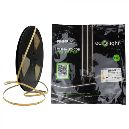 LED-Streifen COB 9W/m 1035lm/m 480LED/m 12V 4000K Neutral IP67 Rolle 20m Ecolight