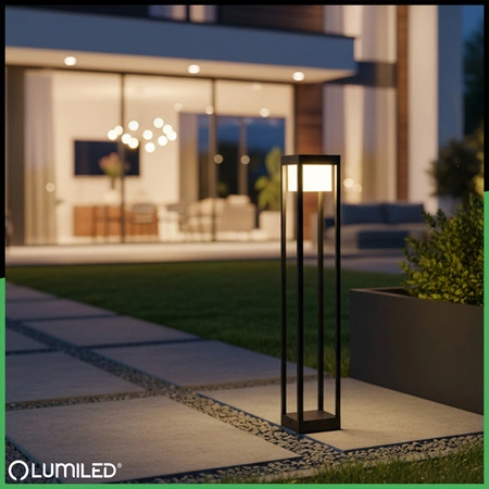 LED 12W 3000K 80cm Schwarz QUERCUS LUMILED Outdoor Standing Post Gartenlampe
