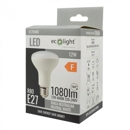 LED-Reflektor-Lampe R80 E27 12W 1080lm 4000K Neutral Ecolight