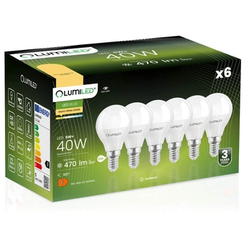 6x LED Lampen E14, Glühbirne P45 Kugeln 5W = 40W 470lm 180° 3000K warm LUMILED