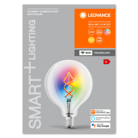 E27 G125 LED Lampen 4,5W = 30W 2700K Warm RGB 300lm 300° LEDVANCE SMART+ WIFI Filament dimmbar