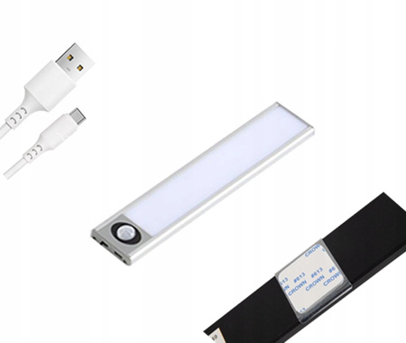 LED-Unterschrankleuchte Möbelleiste 1W 4500K 20cm mit Bewegungsmelder Silber