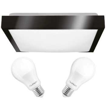 Plafond LED Deckenleuchte 30cm 2x E27 Schwarz Quadrat + 2x LED Lampen 10W 3000K Lumiled