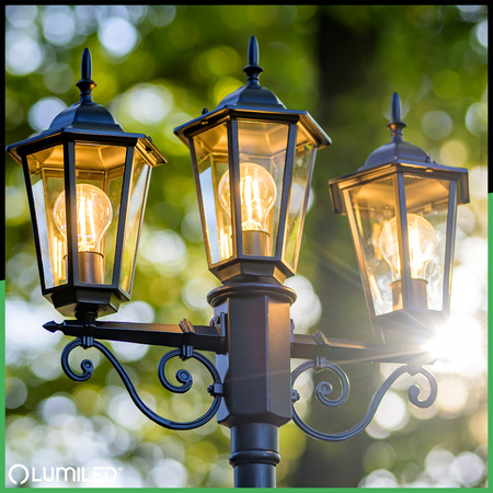 Gartenleuchte 3x E27, Gartenlaterne 2m Schwarz BELLIS LUMILED