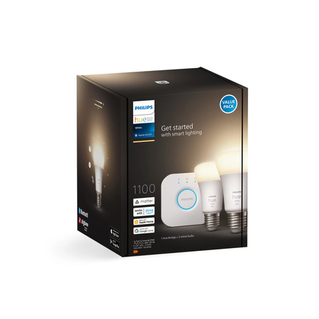 2PAK LED-Glühbirne E27 A60 9.5W 2700K Warm PHILIPS HUE Weiß Bluetooth Zigbee + Hue Bridge