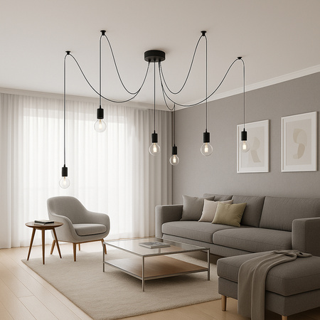 Pendelleuchte mit 6x E27-Sockeln einstellbare, Hängelampe Schwarz mit 6-fach Pendel Spinne Arane LUMILED