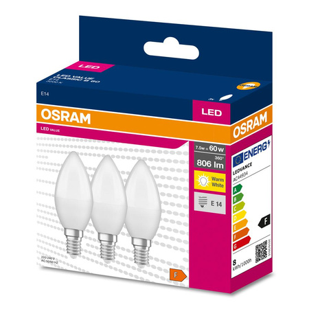 3x LED Lampen E14 B35 7W = 60W 806lm 3000K Wärme 200° OSRAM VALUE