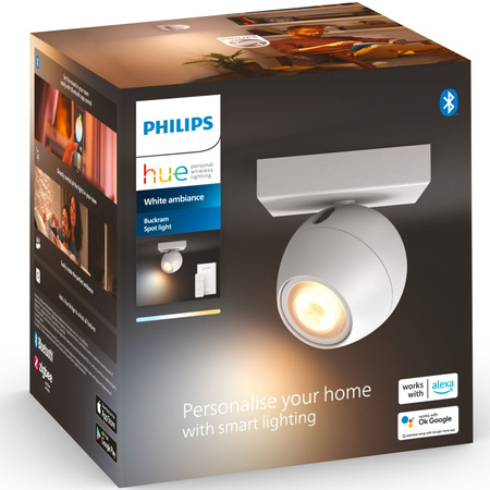 Spot Buckram LED-Wandleuchte Weiß 5W CCT PHILIPS HUE Bluetooth + Dimmschalter