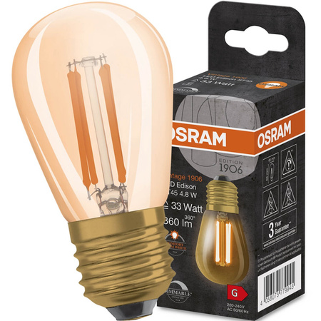 Dekorative Leuchtmittel E27 ST45 4,8W = 33W 360lm 2200K Warm 320° Filament dimmbar OSRAM Vintage 1906