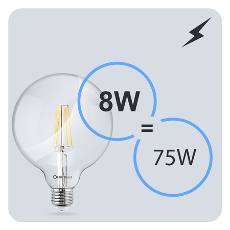 3x LED Lampen E27, Glühbirne G95 8W = 75W 4000K neutral Globe Glühfaden LUMILED