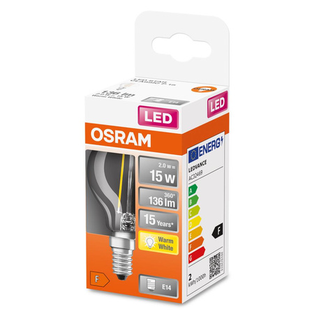 LED Leuchtmittel E14 P45 CL 1,5W = 15W 136lm 2700K Warm 300° OSRAM STAR Filament