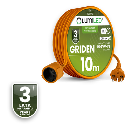 Garten Verlängerungskabel Konstruktion Single 1 Sockel 10m Orange Cord GRIDEN Lumiled