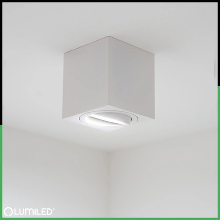 Halogen-Aufbauleuchte GU10, Aufbauspot 84mm beweglich Quadrat Tube Weiß AMAT-M LUMILED