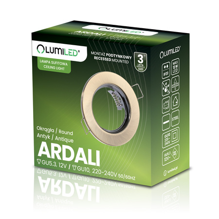 Einbaustrahler GU10, MR16 Einbauspot HALOGEN Runde Fest Antik Blech ARDALI LUMILED