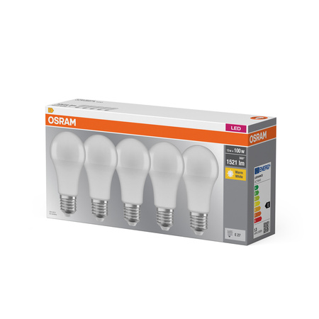 5x LED-Lampe A60 E27 13W = 100W 1521lm 2700K Warm 180° BASE Osram