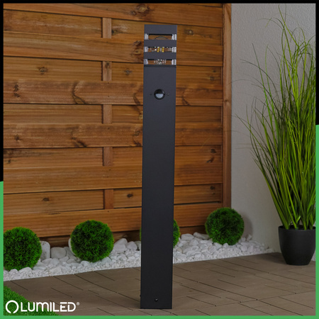 Gartenleuchte E27, Außenstehleuchte Pollerleuchte mit Bewegungsmelder 80cm TAXUS 2 LUMILED